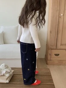 Dazy Kids Infant/Toddler (Girls) Star Embroidered Loose Washed Denim Long Pants - Blue - View 3