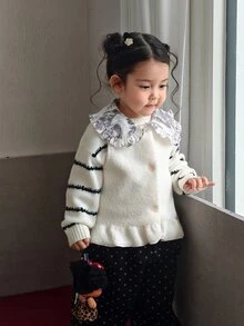 Dazy Kids Infant (Girl) Plush Lapel Floral Sleeveless Vest - Beige - View 7