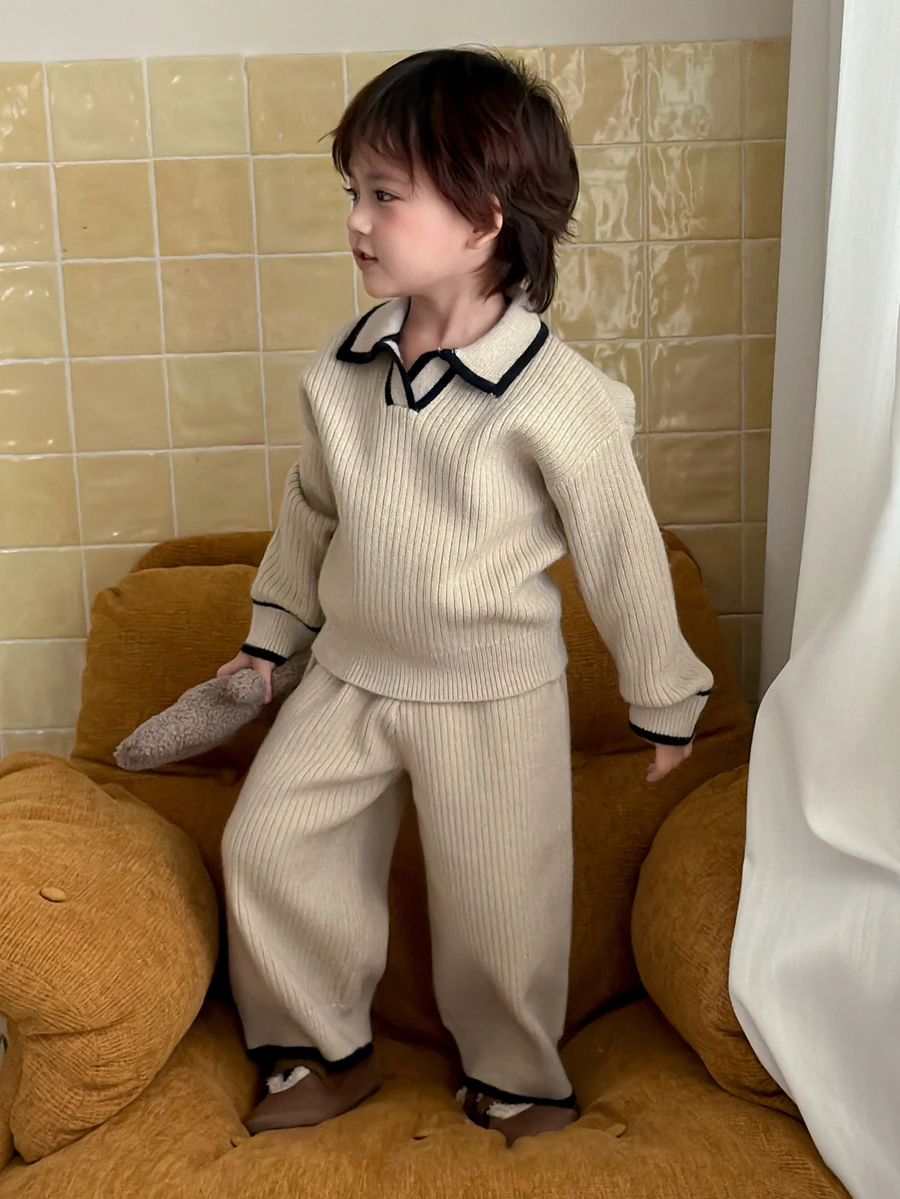 Dazy Kids Bộ áo len tay dài phối màu cho bé trai sơ sinh - Màu be - Xem 1