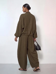 Zivah Women's Solid Color Long Sleeve Top And Pants Casual Daily 2 Pieces Set - Camel - View 2