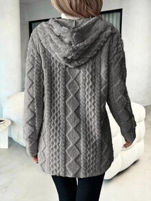 SHEIN Clasi 女款長袖拉鍊連帽紋理抓絨外套 秋冬款 - 深灰色 - 查看 2