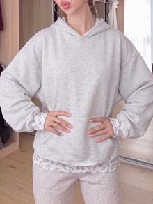 SHEIN BAE Leopard Print Long Sleeve Loose Streetwear Sports Sweatshirt - Light Grey - View 5