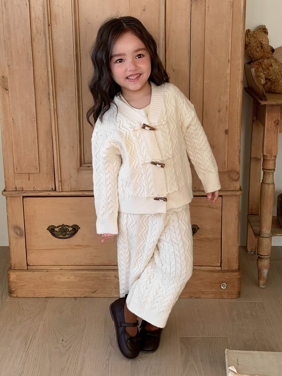 Dazy Kids Infant/Toddler (Girl) Casual Long Sleeve Solid Color Textured Versatile All-Season Sweater Set - White - View 1