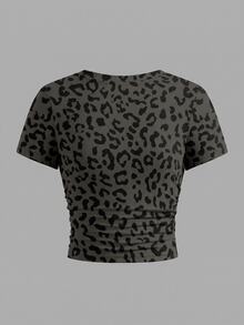 Teen Girl Leopard Print Casual Versatile Daily Short Sleeve T-Shirt - Multicolor - View 4