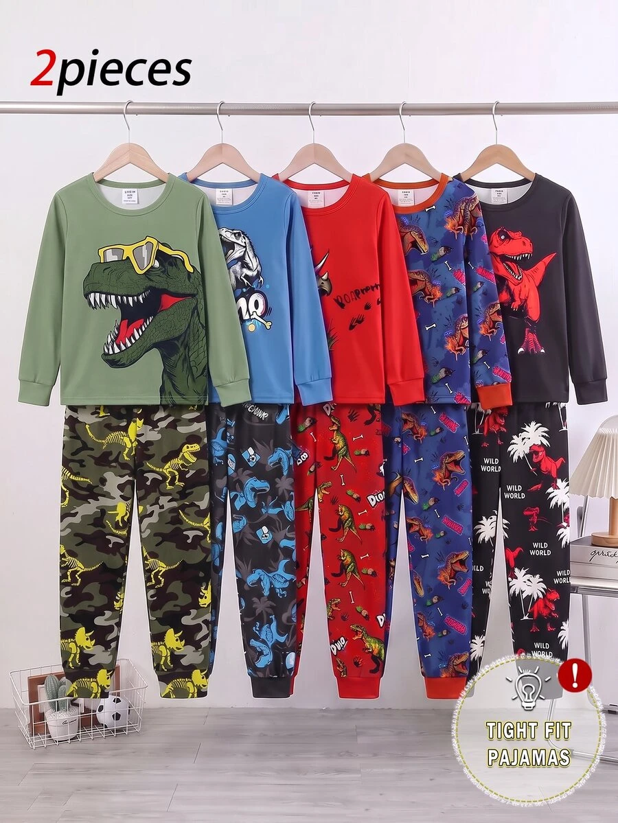 青少年男孩遊戲控制器印花長袖睡衣套裝(附UV感光螢光效果),酷炫多彩風格;親膚高彈力貼身針織面料,舒適柔軟修身;包含長袖上衣與長褲,舒適居家休閒兩件套 - 彩色 - 查看 1