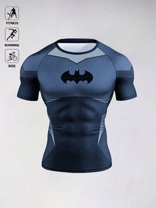 BATMAN X SHEIN Gym Rark Men's Bat Print Short Sleeve Slim Fit Sports T-Shirt, Gym - Multicolor - View 3