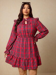 Elaquor Plus Size Women's Plaid Pleated Casual Daily Summer Dress - Multicolor - View 7