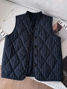 SHEIN Clasi Women's Winter Button-Up Padded Vest Jacket Everyday Club Casual Elegant - Brown - View 8