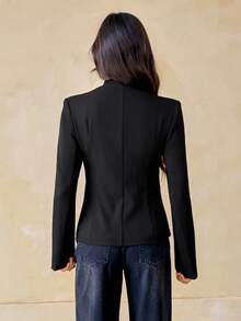 SHEIN Tall جاكيت نابليون كاجوال يومي بلون موحد للنساء - الأسود - مشاهدة 2