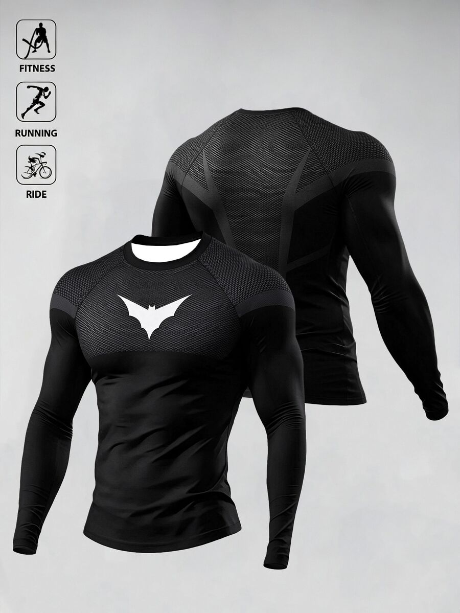 BATMAN X SHEIN Gym Rark 男士蝙蝠圖案休閒日常運動T恤 - 彩色 - 查看 1