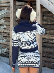 Sweetra Autumn/Winter Fair Isle Long Sleeve Sweater And Mini Skirt 2 Pieces Set - Multicolor - View 2