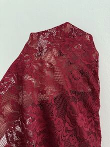 Elaquor Plus Size Women V-Neck Lace Sexy Romantic Sheer Long Sleeve Bodysuit Christmas New Year Party Night Burgundy Bodysuit For Women Fall/Winter - Burgundy - View 7