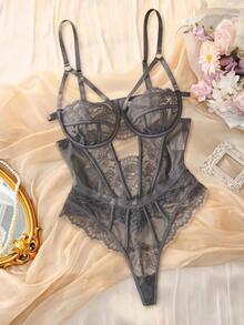 DelicateAllure Women's Sexy Contrast Lace Cutout Design Camisole Camisole - Dusty Purple - View 3