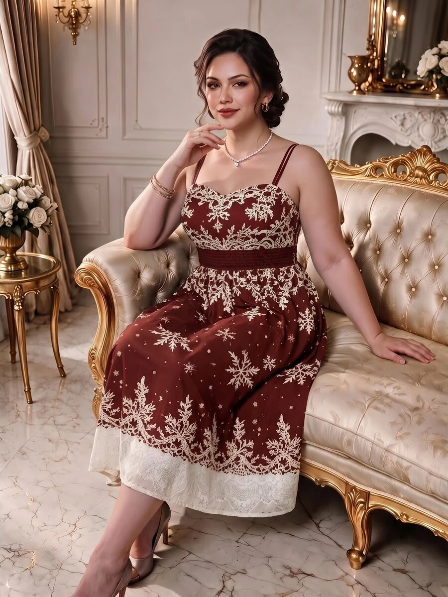 Rometta Plus Size Women's New Halloween Pumpkin & Bat Fun Print A-Line Cinched Waist Double Strap Colorblock Cami Dress - Multicolor - View 1