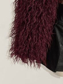 SHEIN ICON معطف فرو صناعي أنيق بأكمام طويلة مقاس كبير - عنابي اللون - مشاهدة 8