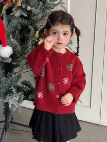 Dazy Kids Baby Girl Round Neck Long Sleeve Korean Style Autumn/Winter Sweater - Burgundy - View 3