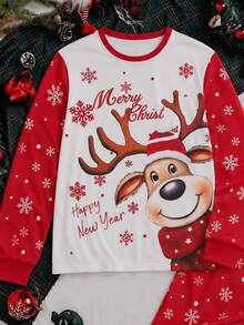 SHEIN Men's Cartoon Print Top And Pants Loungewear Set, Christmas Style - Multicolor - View 4