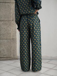 Nöista New Chinese Retro Print Ruffle Two Pieces Set - Blue - View 9