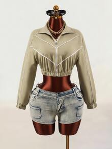 Mistrie Women's Colorblock Casual Versatile Daily Wear Long Sleeve Jacket - Olive Green - View 3