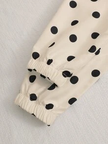 SHEIN 女童復古Y2K可愛系棕色波點連帽外套，秋季服飾，經典底色配滿版印花，寬鬆版型，適合校園與校外穿搭 - 杏色 - 查看 7