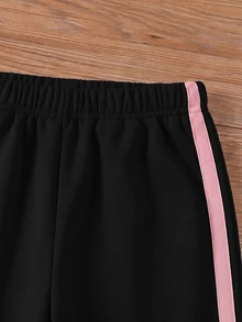 SHEIN 青少年女孩搖粒絨秋季套裝，長袖綠色，羅紋袖口、下擺與領口，側邊飾帶，蝴蝶結設計，秋冬款 - 黑色 - 查看 5