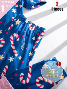 SHEIN Blind Box Random 3-In-1 Set Tween Girl Knit Spring/Summer Short Sleeve Long Pants Round Neck Simple English Creative Red Lips Star Magic Wand Fun Digital Print Pattern Slim Fit Comfortable Soft Skin-Friendly Random Floral Print 2 Pieces Top And Bottom Combination Set Pajamas Homewear - Multicolor - View 3