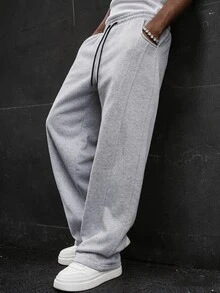 SLATEMANN Men's Autumn/Winter Drawstring Waist Pocket Running Sweatpants - Grey - View 4