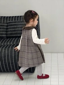 Dazy Kids Infant/Toddler (Girl) Korean Style Plaid Peter Pan Collar Dress - Khaki - View 4