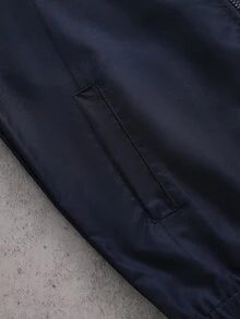 SHEIN 大童男孩拼接色 NEW YORK 字母印花立領拉鍊防風夾克外套，休閒長袖彈性袖口運動外套，適合春秋穿著 - 藍色 - 查看 4