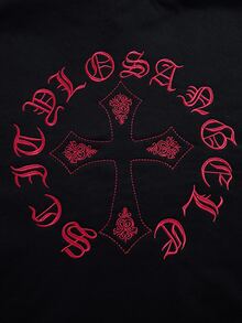 青少年男孩休閒舒適百搭刺繡圖案運動衫 - 黑色 - 查看 3