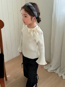 Dazy Kids Infant/Toddler (Girl) Round Neck Flared Cuff Korean Style Long Sleeve Autumn/Winter Sweater - White - View 4