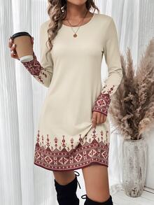 SHEIN LUNE 女款圓領拼色休閒日常夏季洋裝 - 彩色 - 查看 1