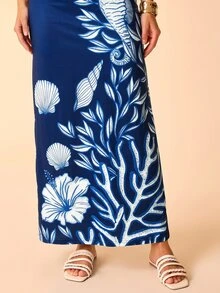 CAJUNI Women's Floral Print One Shoulder Casual Party Dress - Navy Blue - View 4