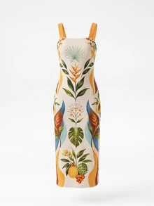CAJUNI Women's Summer Vacation Tropical Plant Print Fashion Spaghetti Strap Dress - Multicolor - View 5