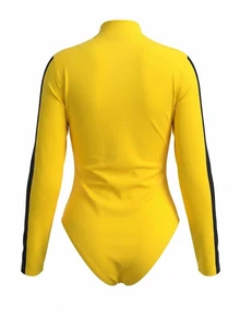 SHEIN ICON 休閒極簡黃黑條紋女款連身衣，適合秋冬穿著 - 彩色 - 查看 8
