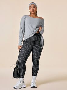 SHEIN Rhythm Era 女款大尺碼波點印花高腰運動緊身褲 - 黑與白 - 查看 7