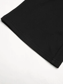 SHEIN Tween女孩休閒優雅時尚米色不對稱單肩打結純色T恤搭配黑色修身喇叭褲2件套，日常穿著，秋冬疊穿 - 黑與白 - 查看 6