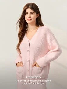 LUVLETTE Autumn And Winter Winter Fuzzy Fleece Button-Up & Pants Loungewear Pajama Set As Outerwear Fall Pajamas Clothes - Pink - View 6