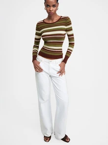 ATUI Studio Women's Retro Striped Knit Sweater | #FallFashion #Y2KStyle #CozyLayers #OfficeChic #HolidayOutfit #VintageStyle #OOTD - Multicolor - View 4