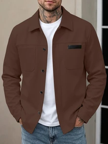 Manfinity Homme Men's Solid Color Casual Outdoor Slim Fit Jacket - Coffee Brown - View 3