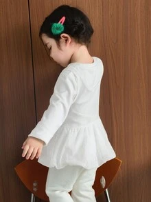 Dazy Kids Infant/Toddler (Girl) Round Neck Long Sleeve Korean Style Solid Color Spring/Autumn Top - Apricot - View 2