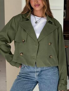 SHEIN EZwear 女款時尚百搭日常休閒夾克 - 軍綠色 - 查看 3