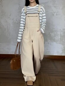 DAZY Women's Loose Casual Denim Overalls With Pocket Design - Beige - View 6