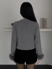 DAZY Women's Tie-Neck Casual Versatile Daily Wear Cardigan - Grey - View 2