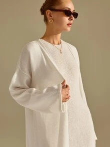 CLARA VERO Cream Maxi Dress Cardigan Knit Set, Loose Fit, Weekend Gatherings, Sleeveless Maxi, Fluffy Knit - White - View 6