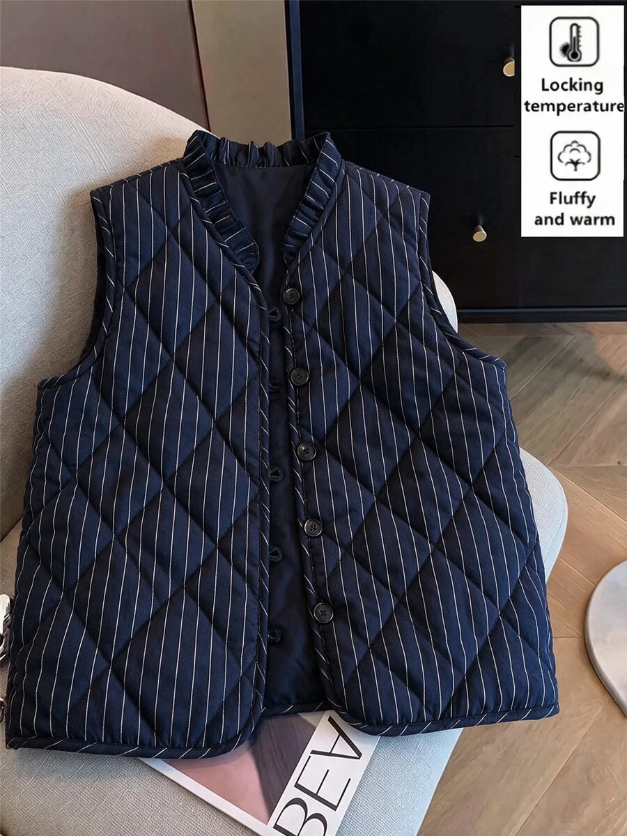 SHEIN Clasi Women's Winter Button-Up Padded Vest Jacket Everyday Club Casual Elegant