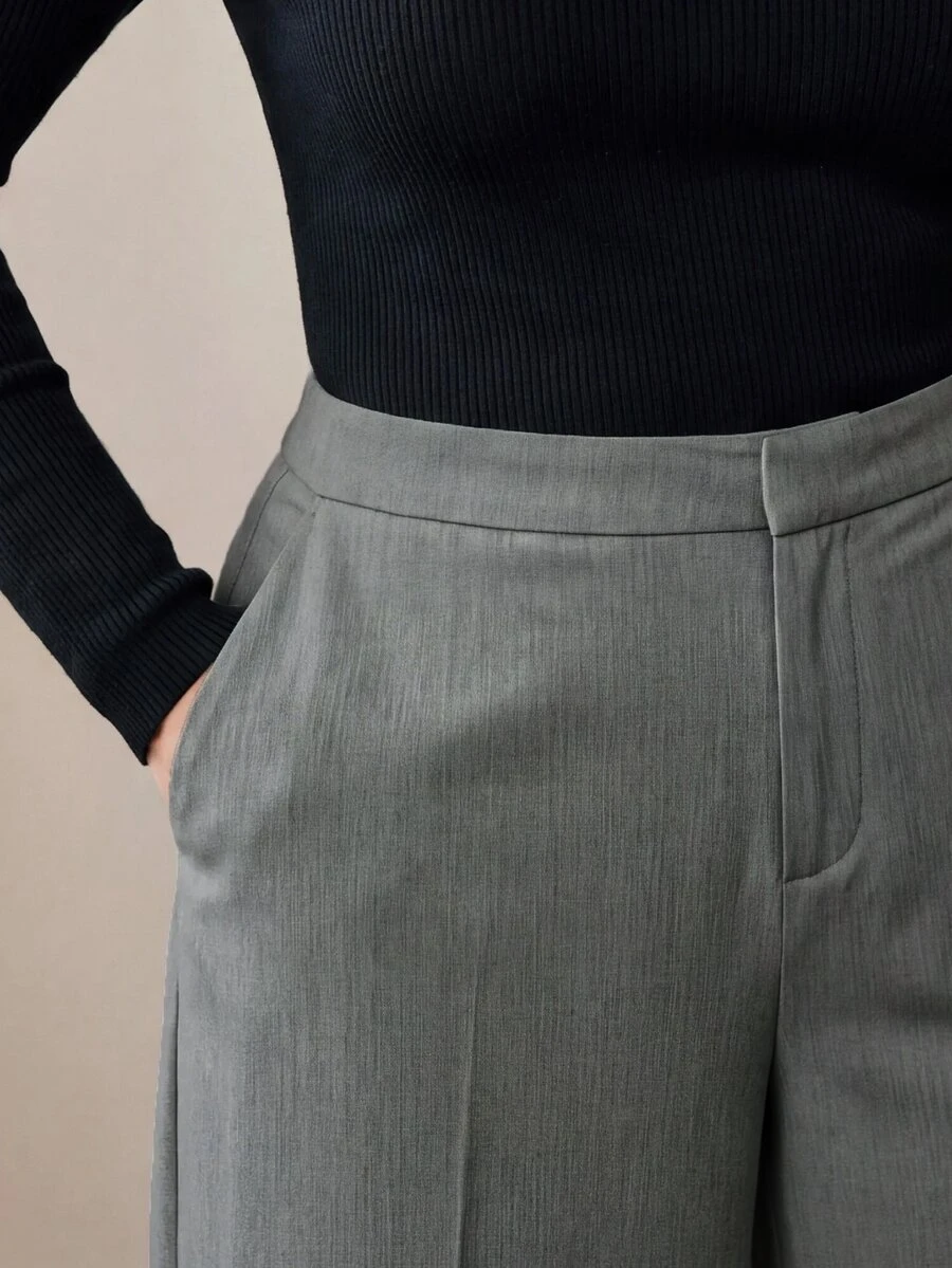 MOTF PREMIUM PLUS SIZE WOMEN'S SOLID COLOR WIDE LEG LONG PANTS FOR AUTUMN/WINTER COMMUTE - Dark Grey - View 2