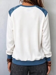 INAWLY Women's Colorblock Casual Daily Long Sleeve Sweatshirt - Apricot - View 2