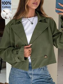 SHEIN EZwear 女款時尚百搭日常休閒夾克 - 軍綠色 - 查看 5