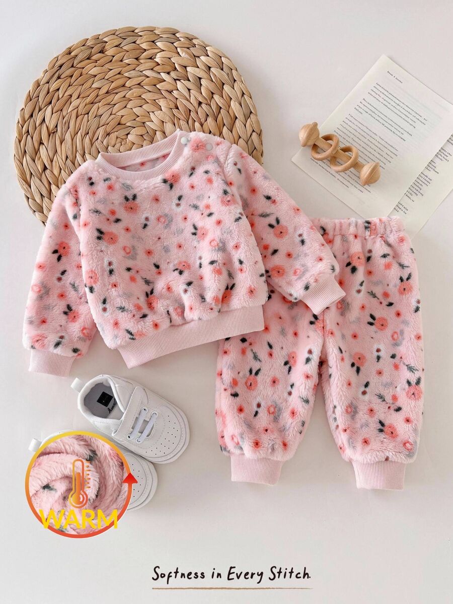 Cozy Pixies Baju Bayi Perempuan Baru Lahir Longgar Kasual Minimalis Nyaman Leher Bulat Motif Bunga Set Mewah - MultiWarna - View 1